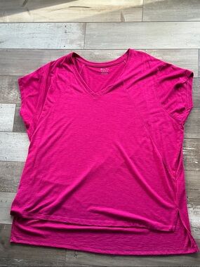 Sky V-Neck Short Sleeve Top - Fuchsia XL